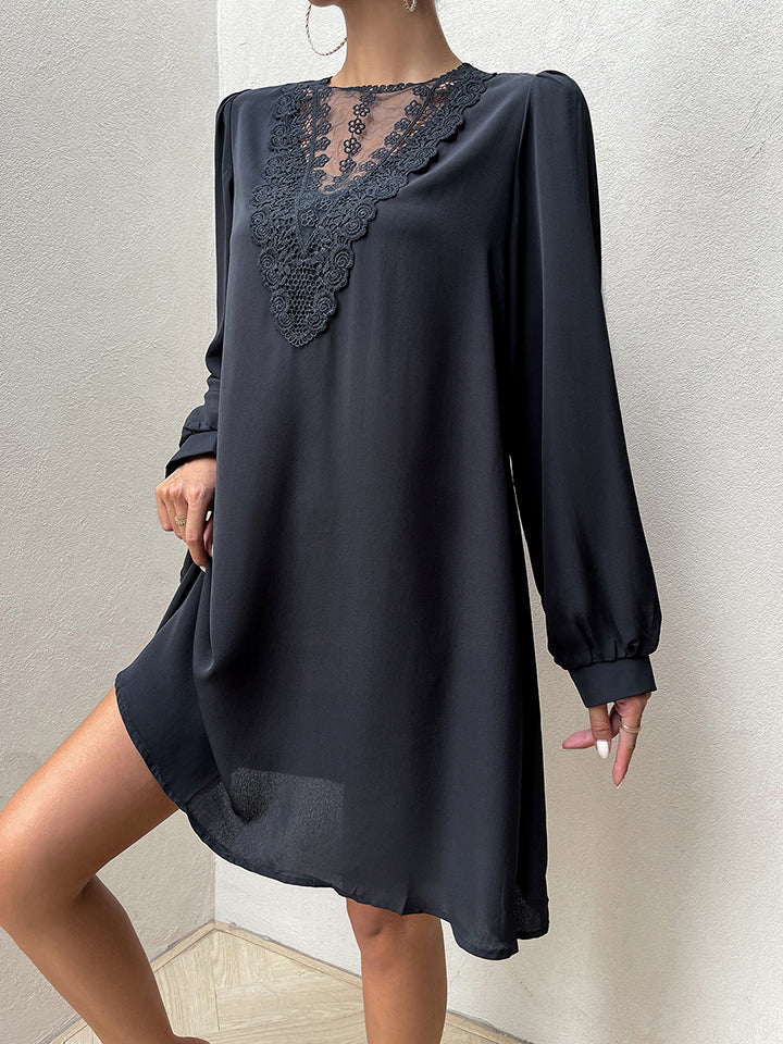 Spliced Lace Puff Sleeve Mini Dress - Guy Christopher 