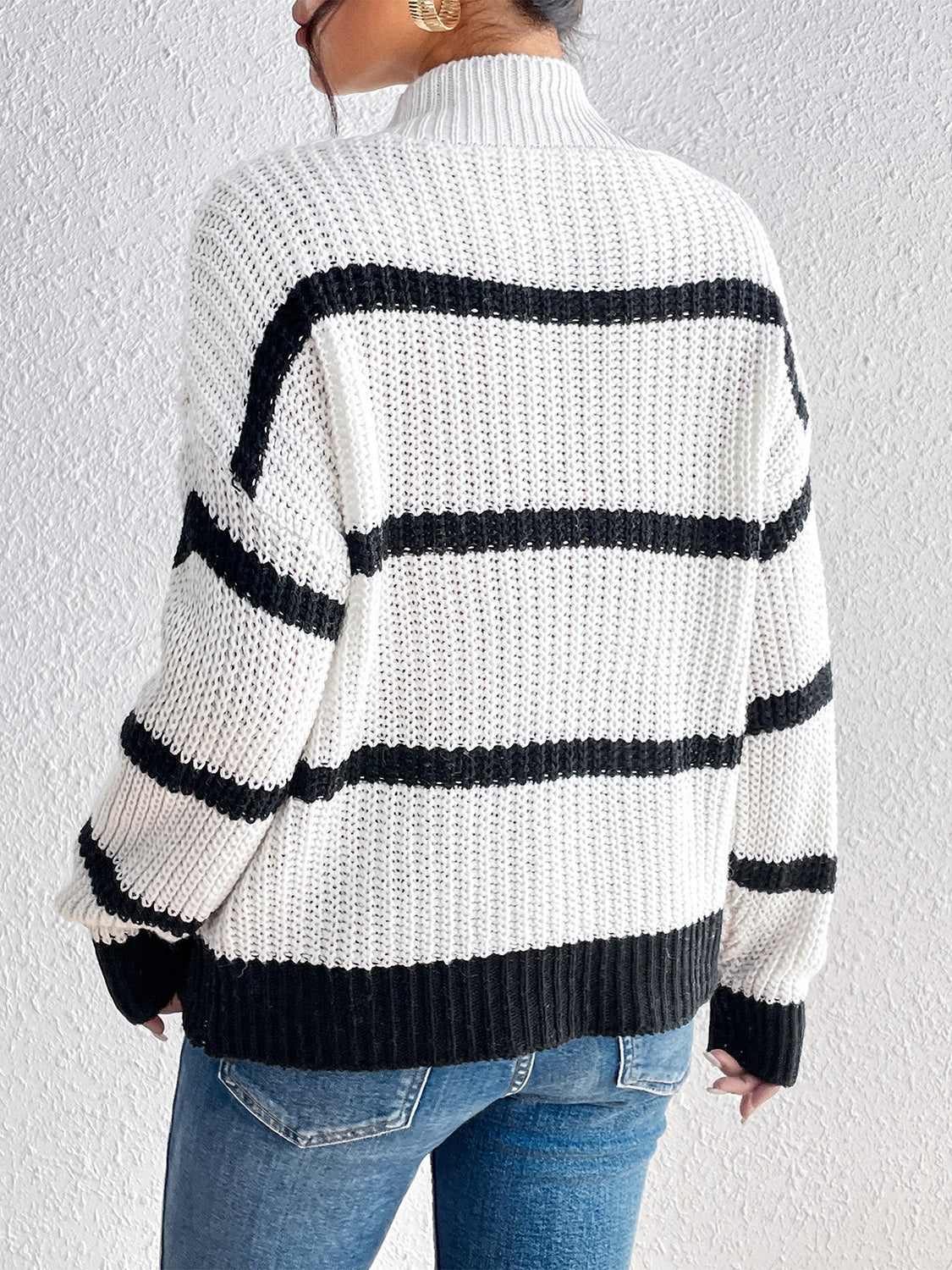 Striped Mock Neck Sweater - Guy Christopher 