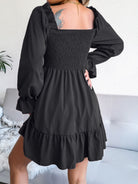 Smocked Flounce Sleeve Square Neck Dress - Guy Christopher 