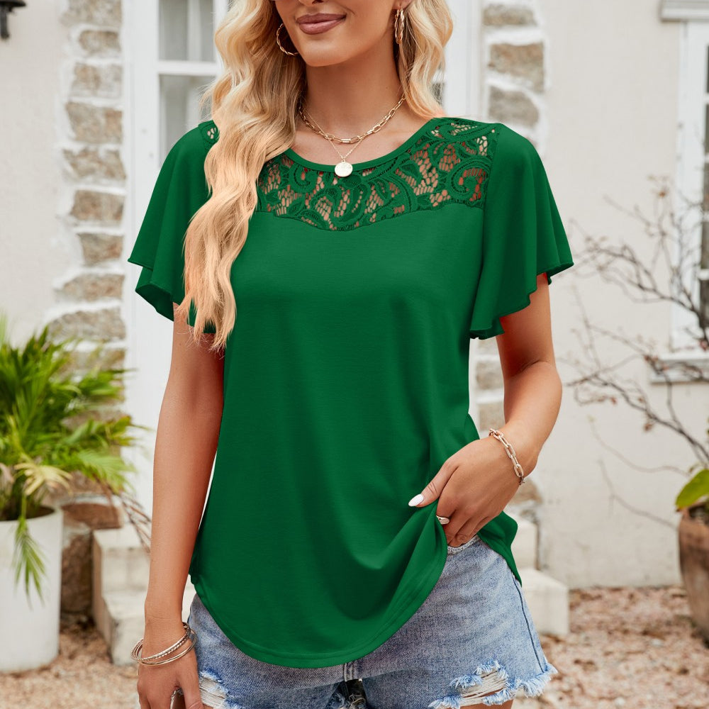 Spliced Lace Flutter Sleeve Top - Guy Christopher 