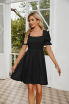 Square Neck Flounce Sleeve Smocked Dress - Guy Christopher 