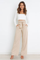 Tie Front Paperbag Wide Leg Pants - Guy Christopher 