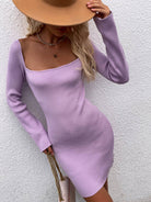 Tie Back Square Neck Long Sleeve Sweater Dress - Guy Christopher 