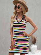 Striped Halter Neck Mini Sweater Dress - Guy Christopher 