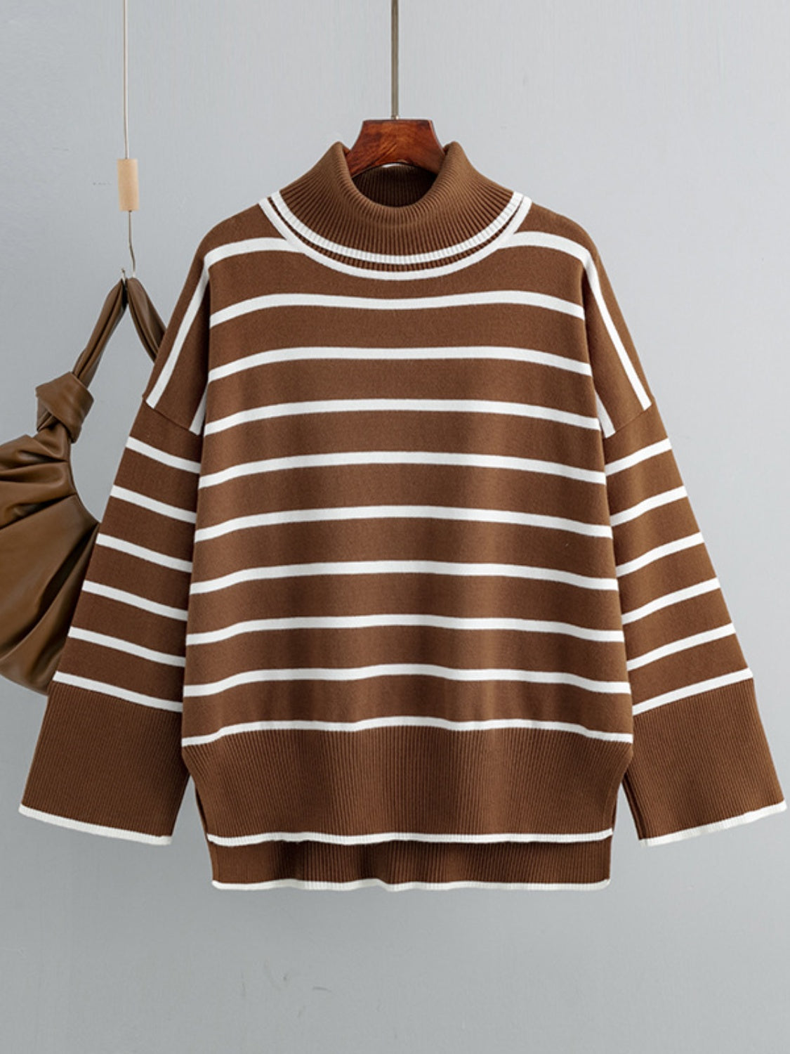 Striped Drop Shoulder Turtleneck Sweater - Guy Christopher 