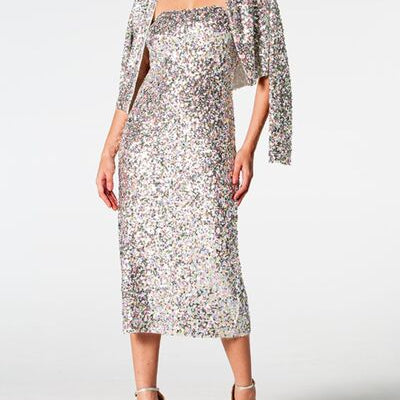Sequin Cardigan and Straight Dress Set
