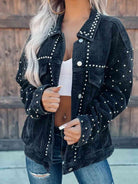 Studded Collared Neck Button Down Jacket - Guy Christopher 