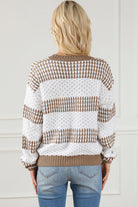 Striped Round Neck Long Sleeve Knit Top - Guy Christopher 