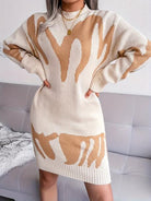 Round Neck Long Sleeve Sweater Dress - Guy Christopher 