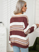 Striped V-Neck Long Sleeve Knit Top - Guy Christopher 