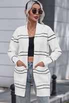 Striped Open Front Cardigan with Pockets - Guy Christopher 
