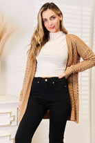 Woven Right Openwork Horizontal Ribbing Open Front Cardigan - Guy Christopher 