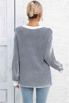 Striped Round Neck Long Sleeve Knit Top - Guy Christopher 