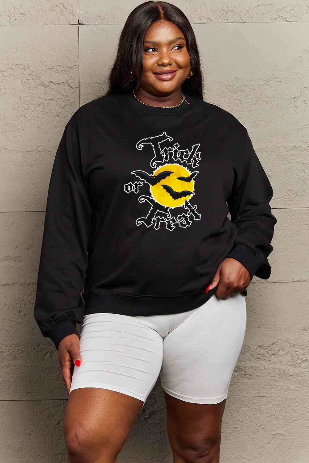 Simply Love Full Size TRICK OR TREAT Graphic Sweatshirt - Guy Christopher 