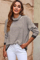 Striped Drop Shoulder Turtleneck Sweater - Guy Christopher 