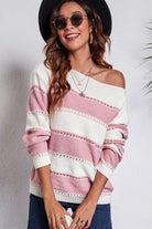 Striped Boat Neck Dropped Shoulder Sweater - Guy Christopher 