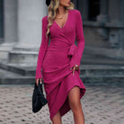 Surplice Neck Tied Long Sleeve Dress - Guy Christopher 