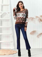 Snowflake Pattern Round Neck Sweater - Guy Christopher 