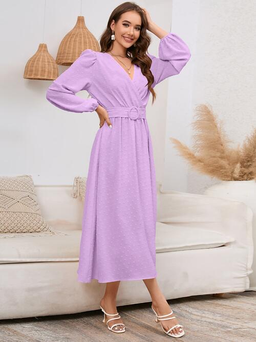 Surplice Balloon Sleeve Dress - Guy Christopher 