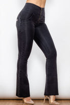 Zip Detail Flare Long Jeans - Guy Christopher 