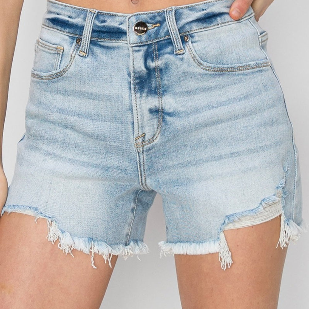 RISEN High Waist Frayed Detail Denim Shorts