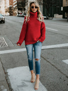 Turtleneck Dropped Shoulder Slit Sweater - Guy Christopher 