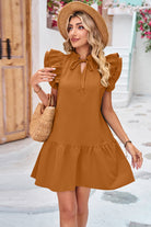 Tie Neck Ruffle Hem Dress - Guy Christopher 