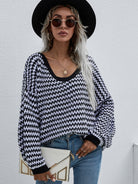 Striped Drop Shoulder V-Neck Pullover Sweater - Guy Christopher 