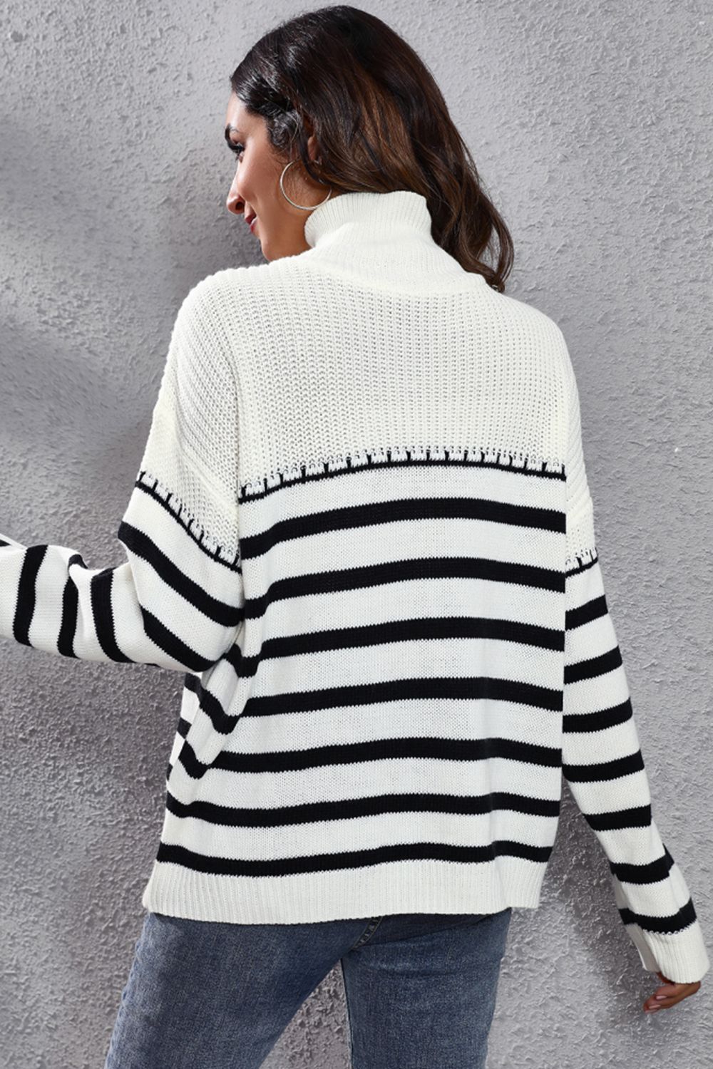 Striped Turtleneck Drop Shoulder Sweater - Guy Christopher 