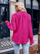 Mock Neck Flounce Sleeve Blouse - Guy Christopher 