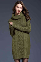 Woven Right Full Size Mixed Knit Cowl Neck Dropped Shoulder Sweater Dress - Guy Christopher 