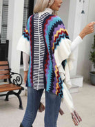 Striped Open Front Poncho with Tassels - Guy Christopher 