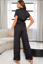 Surplice Neck Tie Waist Top and Pants Pajama Set - Guy Christopher 