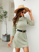 Turtleneck Long Sleeve Slit Sweater Dress - Guy Christopher 