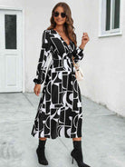 Surplice Neck Long Sleeve Midi Dress - Guy Christopher 