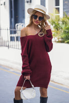 V-Neck Rib-Knit Sweater Dress - Guy Christopher 