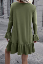 V-Neck Flounce Sleeve Ruffle Hem Mini Dress - Guy Christopher 