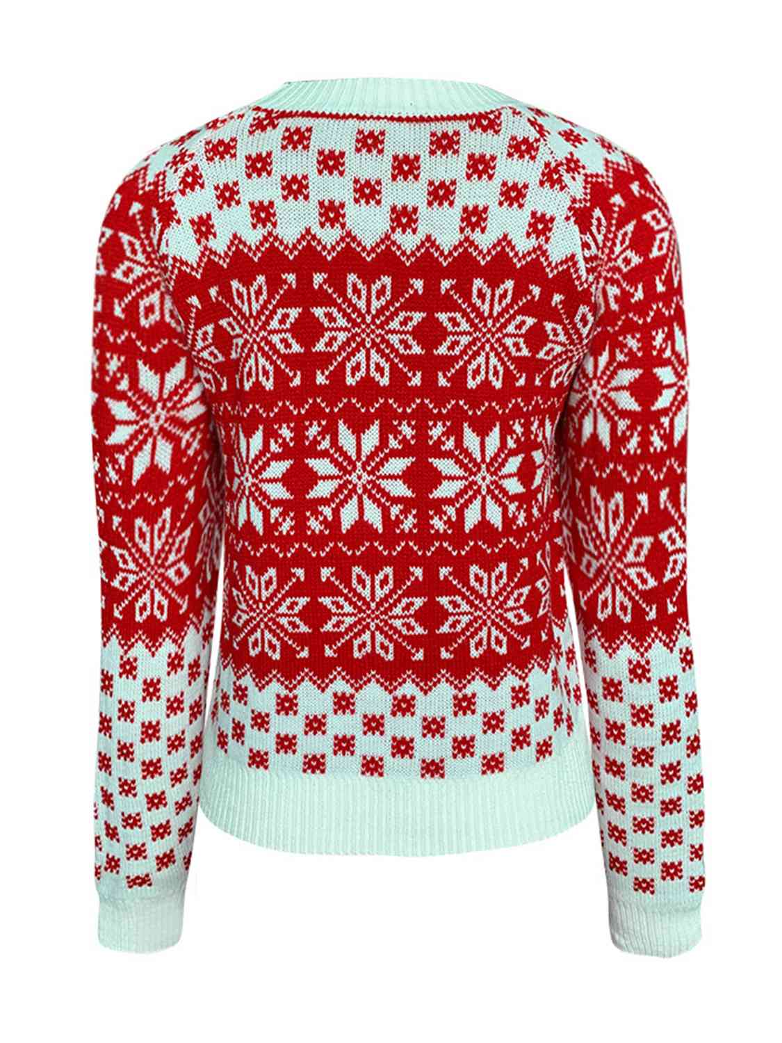 Snowflake Round Neck Long Sleeve Sweater - Guy Christopher 