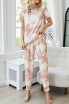 Tie-Dye Round Neck Short Sleeve Top and Pants Lounge Set - Guy Christopher 