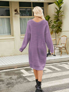V-Neck Long Sleeve Sweater Dress - Guy Christopher 