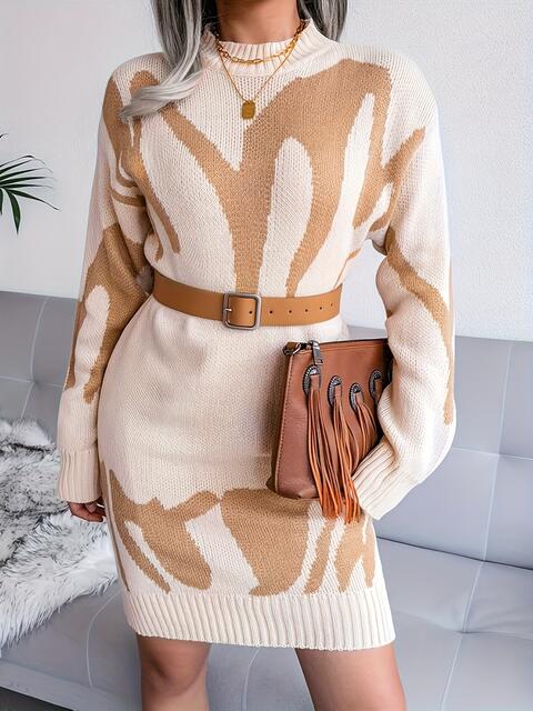 Round Neck Long Sleeve Sweater Dress - Guy Christopher 