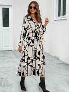 Surplice Neck Long Sleeve Midi Dress - Guy Christopher 