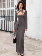 Tie Detail Long Sleeve Maxi Dress - Guy Christopher 