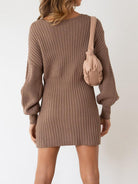 Surplice Neck Long Sleeve Sweater Dress - Guy Christopher 