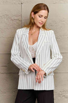 Striped Lapel Collar Long Sleeve Blazer - Guy Christopher 