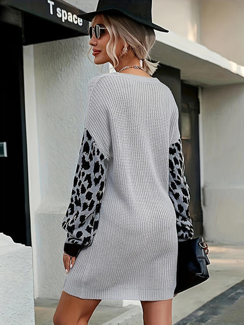 Leopard Splicing Sweater Dress - Guy Christopher 