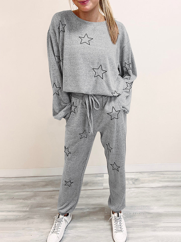 Star Print Long Sleeve Top and Pants Lounge Set - Guy Christopher 