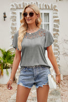 Spliced Lace Flutter Sleeve Top - Guy Christopher 