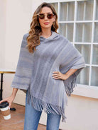 Striped Fringe Hem Hooded Poncho - Guy Christopher 