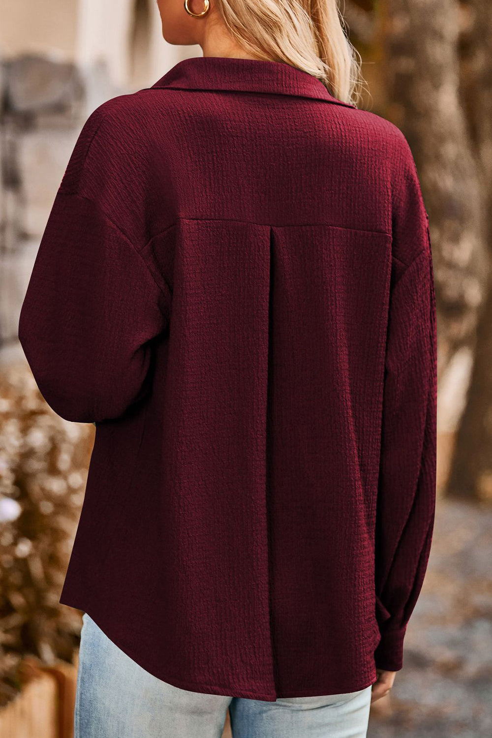 Twisted Collared Neck Long Sleeve Shirt - Guy Christopher 